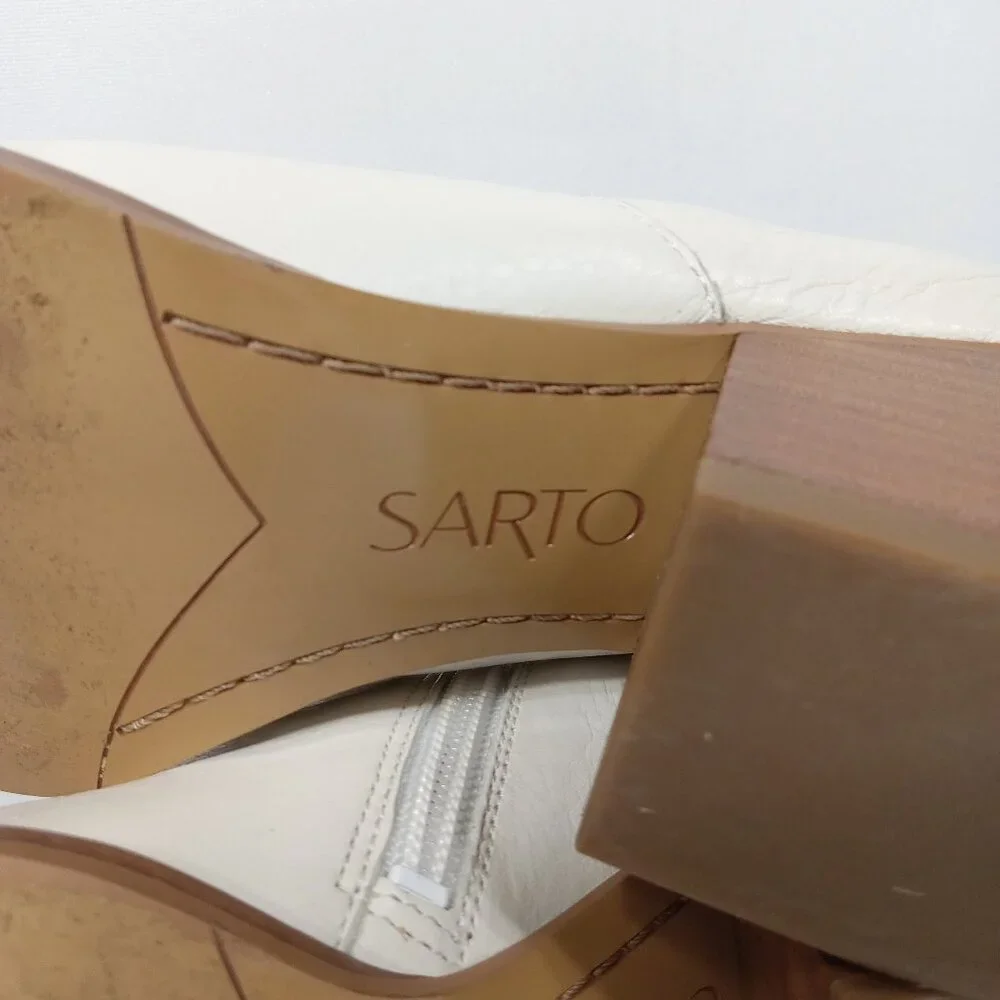 SARTO Womens White Leather Heeled Ankle Boots Size 6M - Picture 12 of 14